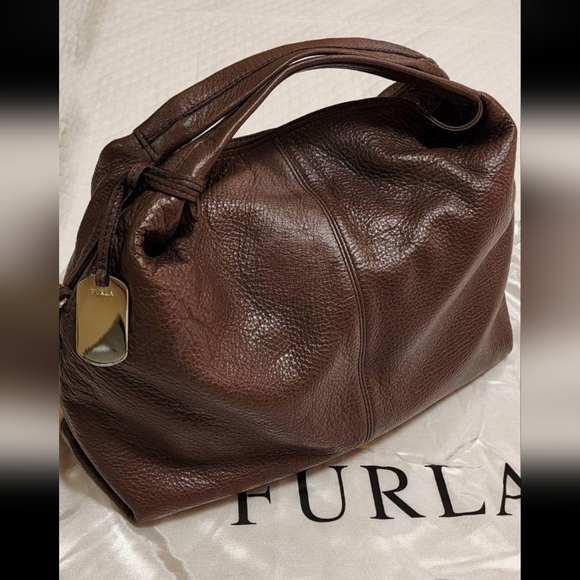 Brown leather Furla 2 way crossbody bag purse - Picture 9 of 9